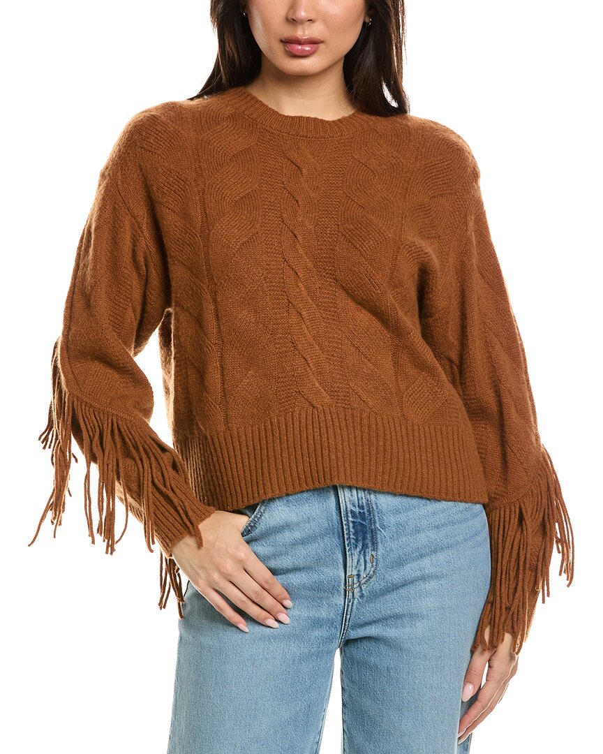 Brodie Cashmere Brodie Cashmere Cable Fringe Crewneck Cashmere Sweater