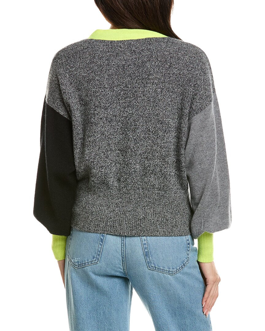 Brodie Cashmere Brodie Cashmere Colorblock Balloon Sleeve Cardigan