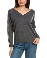 Brodie Cashmere Brodie Cashmere Glitz Split Cuff Relaxed V-Neck Cashmere Sweater