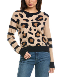Brodie Cashmere Brodie Cashmere Libby Leopard Stripe Mix Crewneck Cashmere Sweater