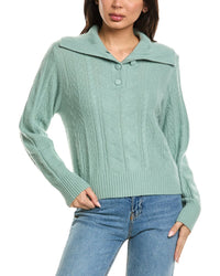 Brodie Cashmere Brodie Cashmere Mixed Cable Collared Button Up Cashmere Polo Sweater