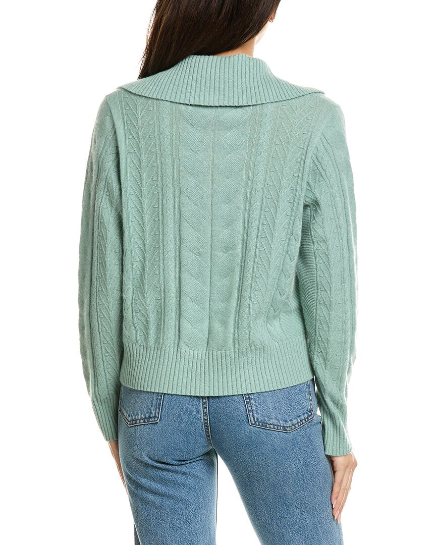 Brodie Cashmere Brodie Cashmere Mixed Cable Collared Button Up Cashmere Polo Sweater