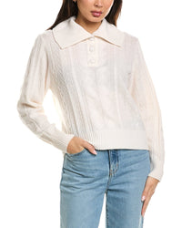 Brodie Cashmere Brodie Cashmere Mixed Cable Collared Button Up Cashmere Polo Sweater