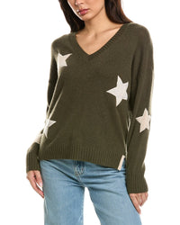 Brodie Cashmere Brodie Cashmere Perrie Patch Star V-Neck Cashmere Sweater
