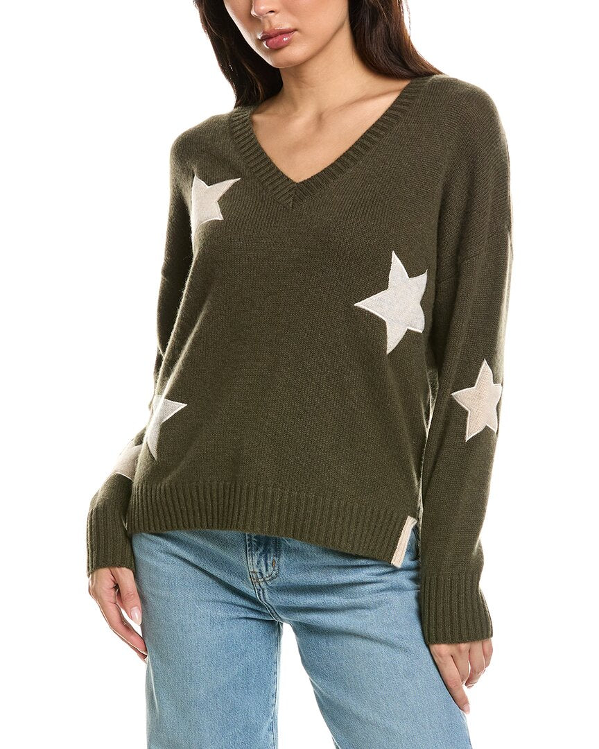 Brodie Cashmere Brodie Cashmere Perrie Patch Star V-Neck Cashmere Sweater