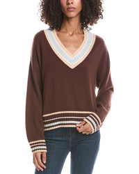 Brodie Cashmere Brodie Cashmere Stitchy Trim V-Neck Cashmere Sweater