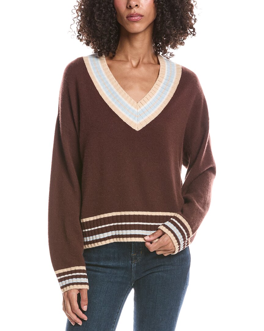 Brodie Cashmere Brodie Cashmere Stitchy Trim V-Neck Cashmere Sweater