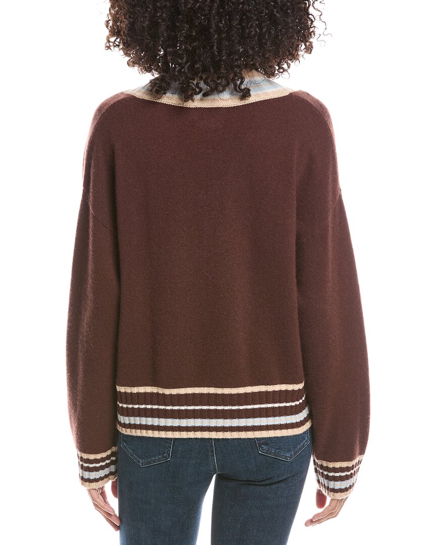 Brodie Cashmere Brodie Cashmere Stitchy Trim V-Neck Cashmere Sweater