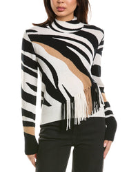 Brodie Cashmere Brodie Cashmere Zebra Fringe Mock Neck Cashmere Sweater