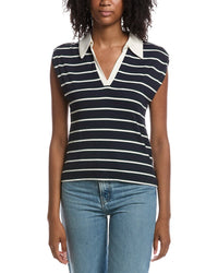 Michael Stars Michael Stars Ester Stripe Power Shoulder Polo Shirt