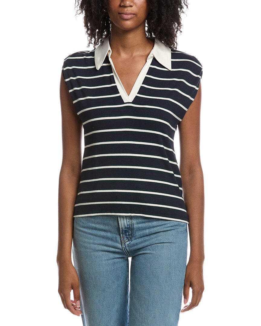 Michael Stars Michael Stars Ester Stripe Power Shoulder Polo Shirt