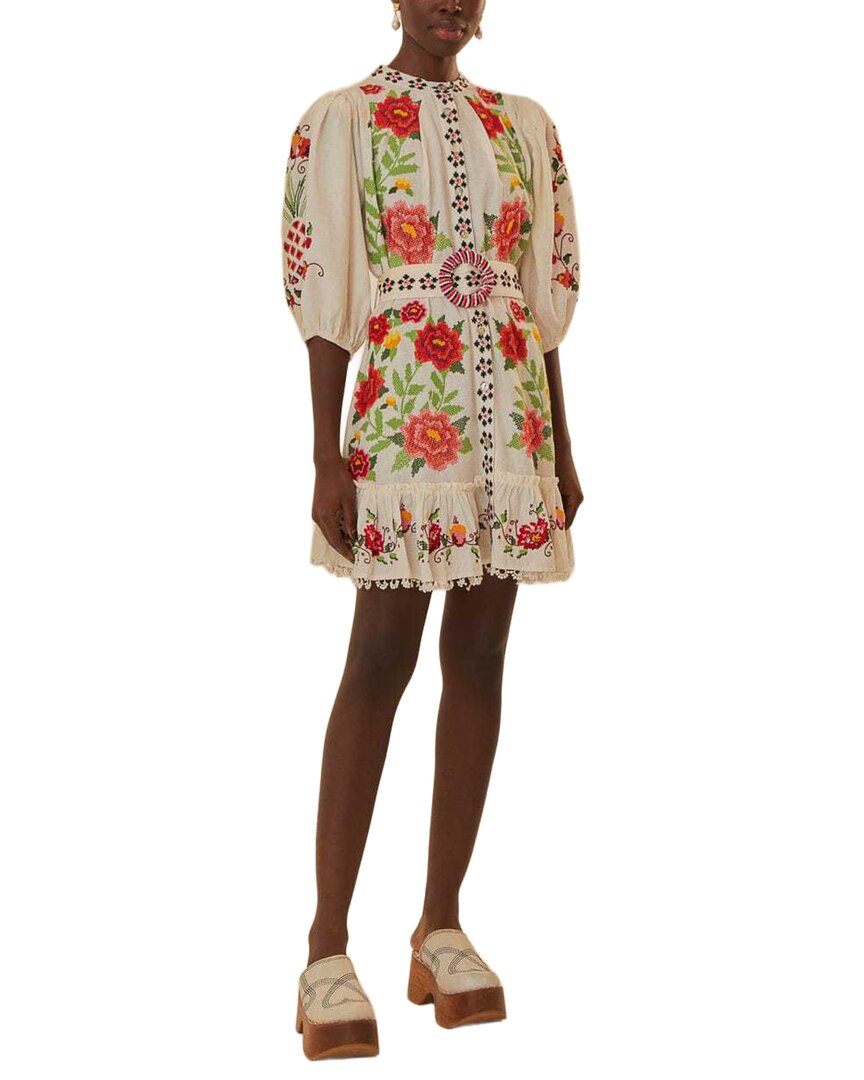 FARM Rio Farm Rio Linen-Blend Embroidered Carmina Floral Mini Dress