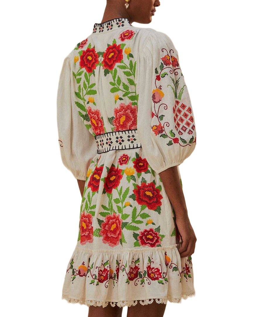 FARM Rio Farm Rio Linen-Blend Embroidered Carmina Floral Mini Dress