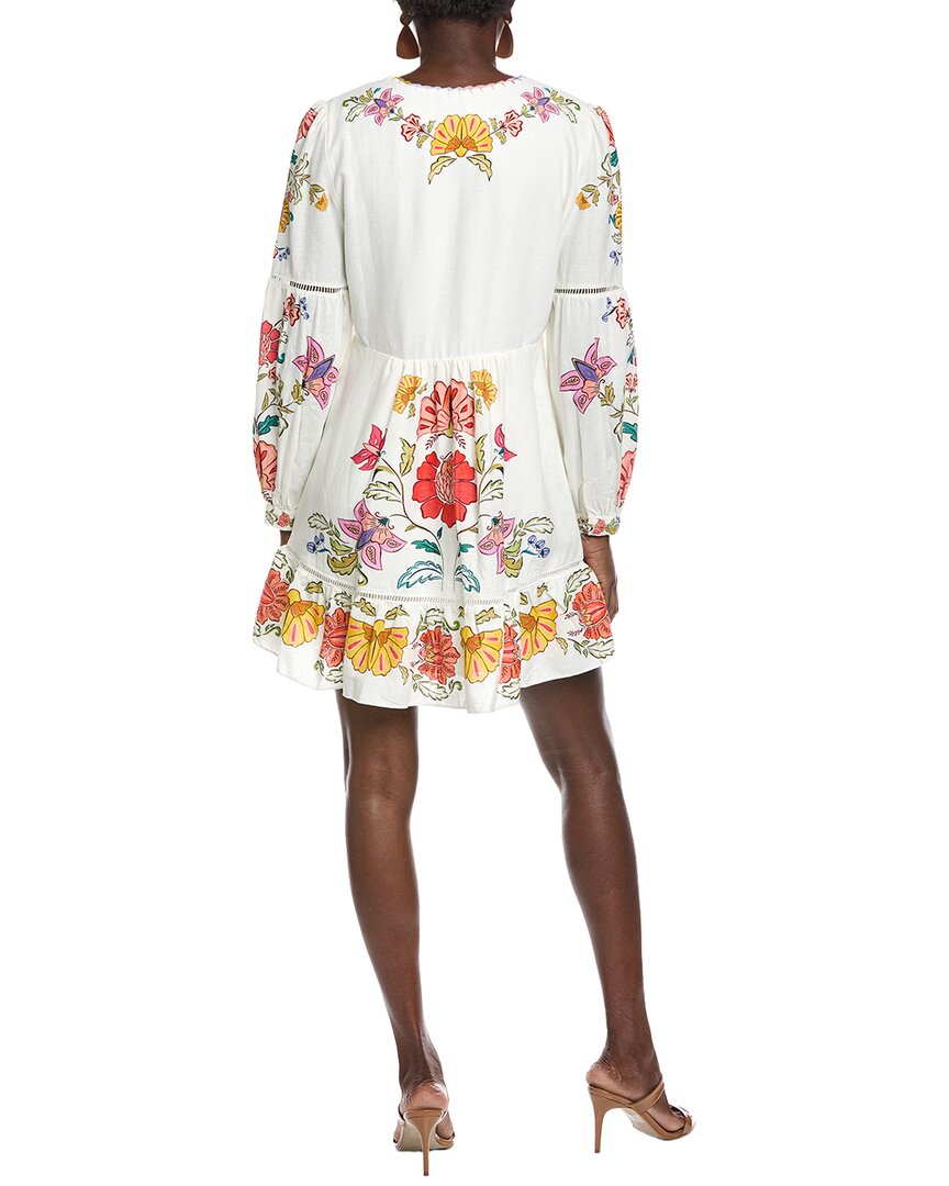 FARM Rio Farm Rio Floral Insects Off White Linen-Blend Mini Dress