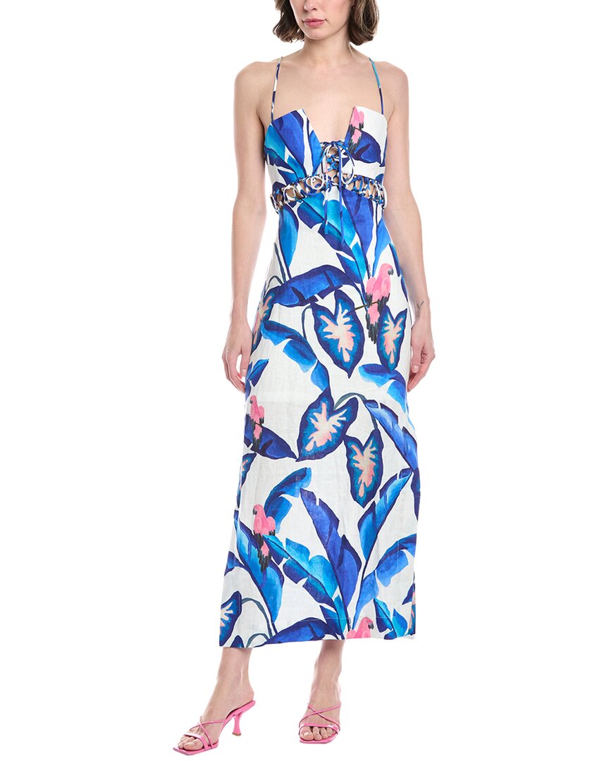 FARM Rio Farm Rio Blue Foliage Linen Maxi Dress