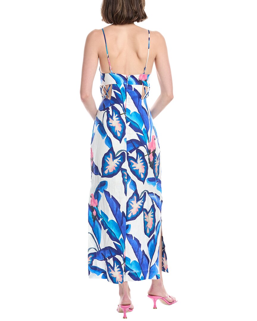 FARM Rio Farm Rio Blue Foliage Linen Maxi Dress