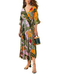 FARM Rio Farm Rio Mixed Striped Bananas Maxi Wrap Dress