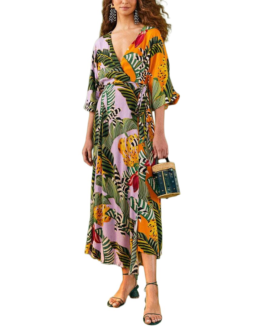 FARM Rio Farm Rio Mixed Striped Bananas Maxi Wrap Dress
