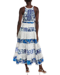 Farm Rio Mixed White And Blue Prints Maxi Dress