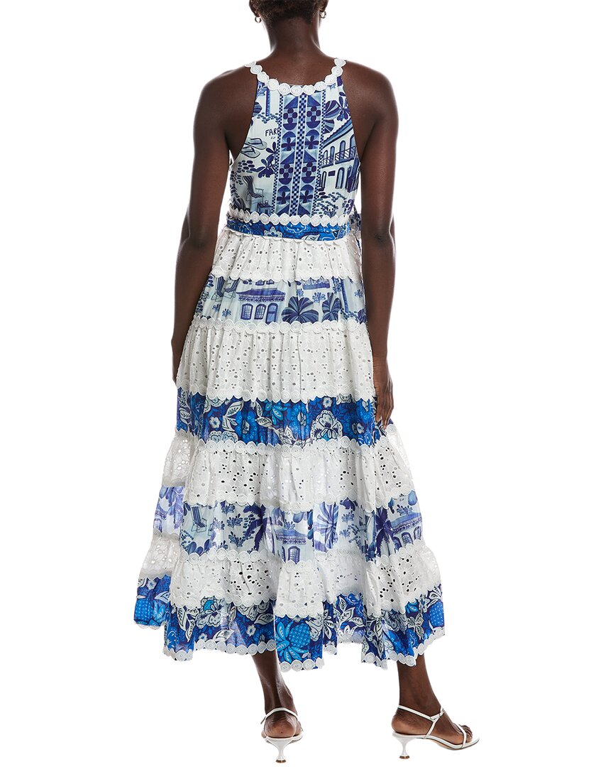 Farm Rio Mixed White And Blue Prints Maxi Dress