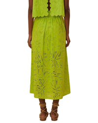 FARM Rio Farm Rio Monstera Eyelet Green Maxi Skirt