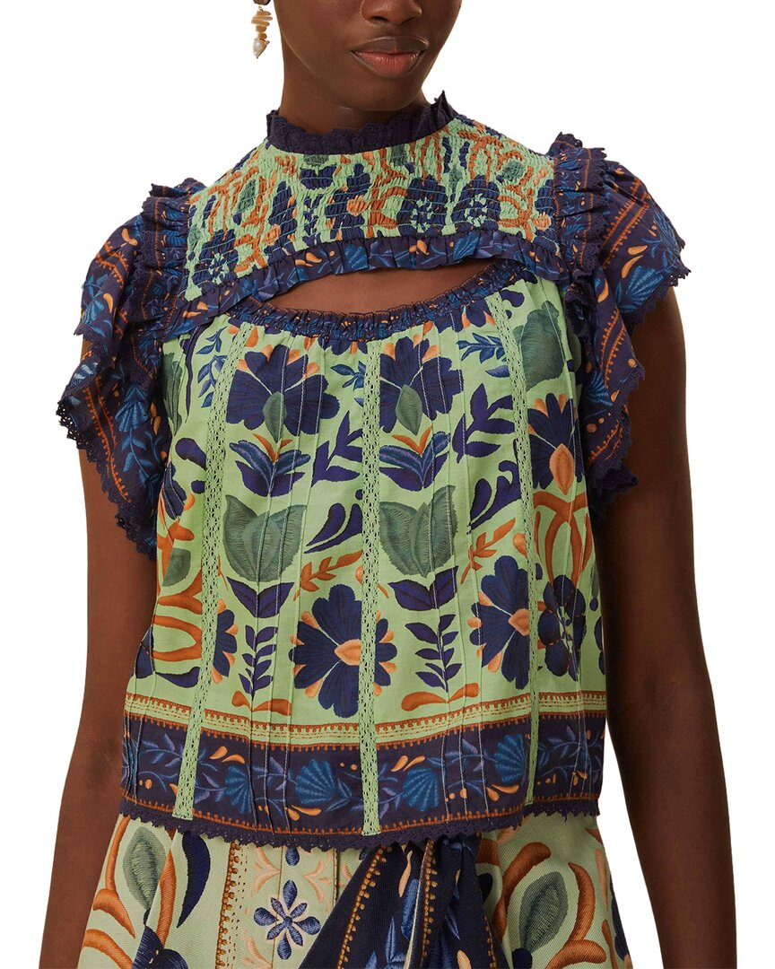 FARM Rio Farm Rio Ocean Tapestry Green Sleeveless Blouse