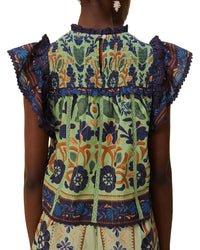 FARM Rio Farm Rio Ocean Tapestry Green Sleeveless Blouse