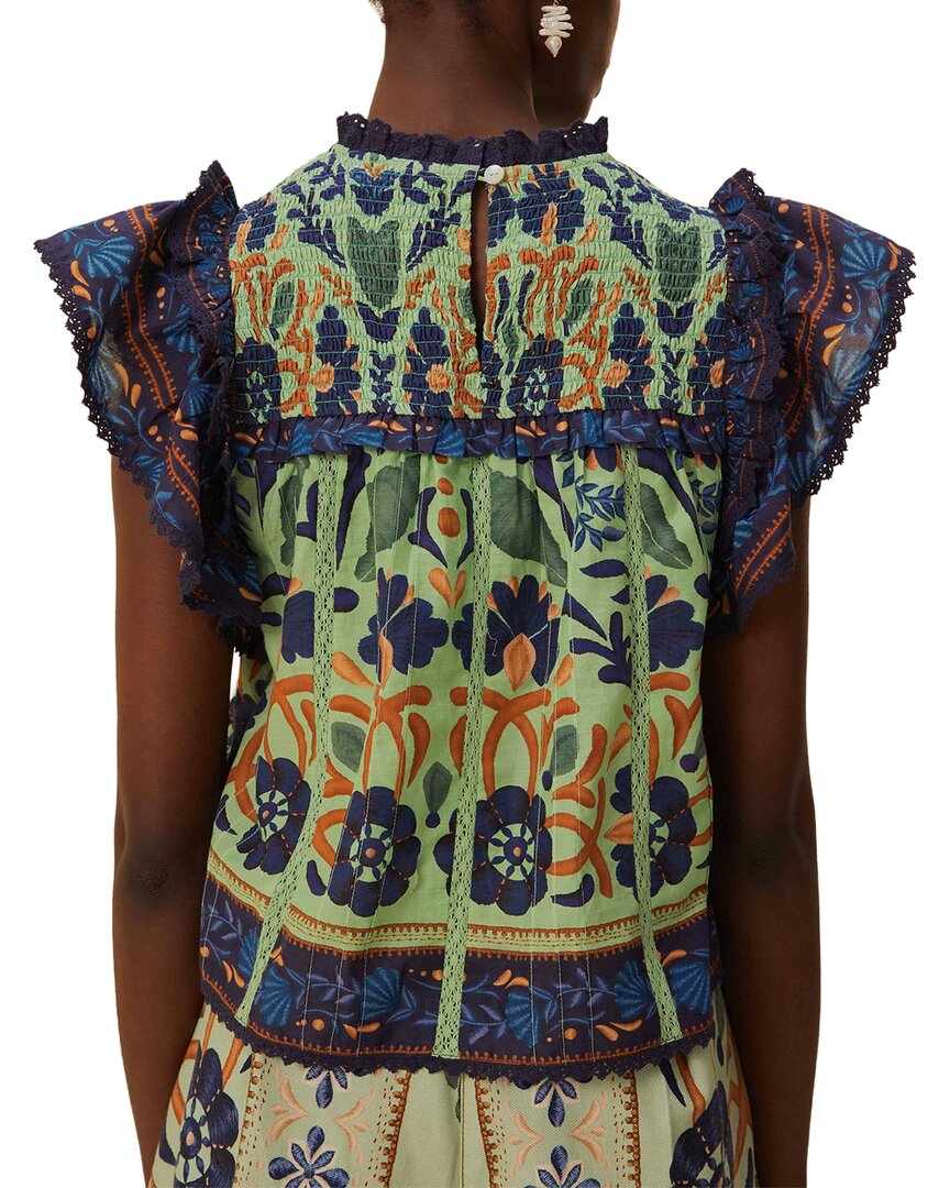 FARM Rio Farm Rio Ocean Tapestry Green Sleeveless Blouse