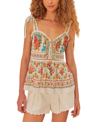 FARM Rio Farm Rio Off White Bloom Garden Sleeveless Blouse