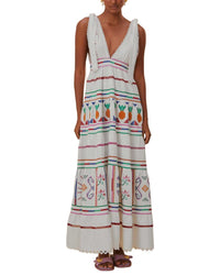 FARM Rio Farm Rio Linen-Blend Off-White Embroidered Maxi Dress