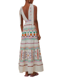 FARM Rio Farm Rio Linen-Blend Off-White Embroidered Maxi Dress