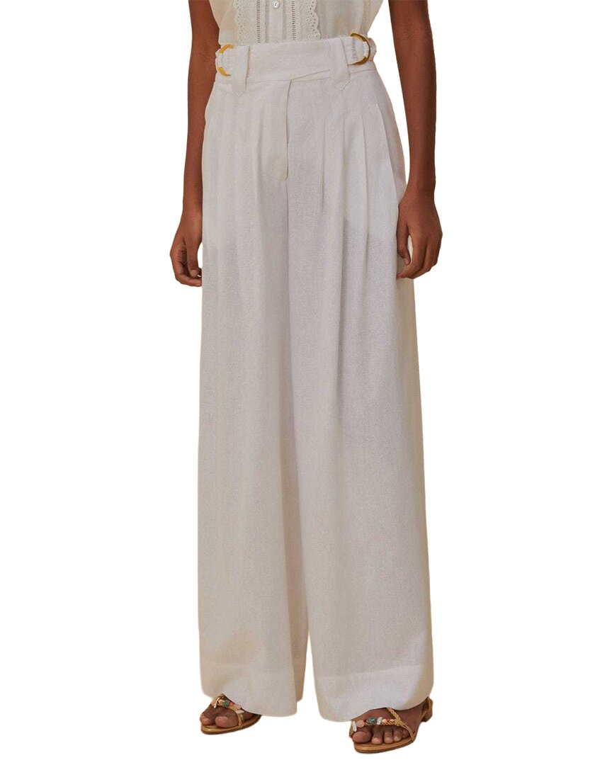 FARM Rio Farm Rio Linen-Blend Off-White Linen Low Waist Pants
