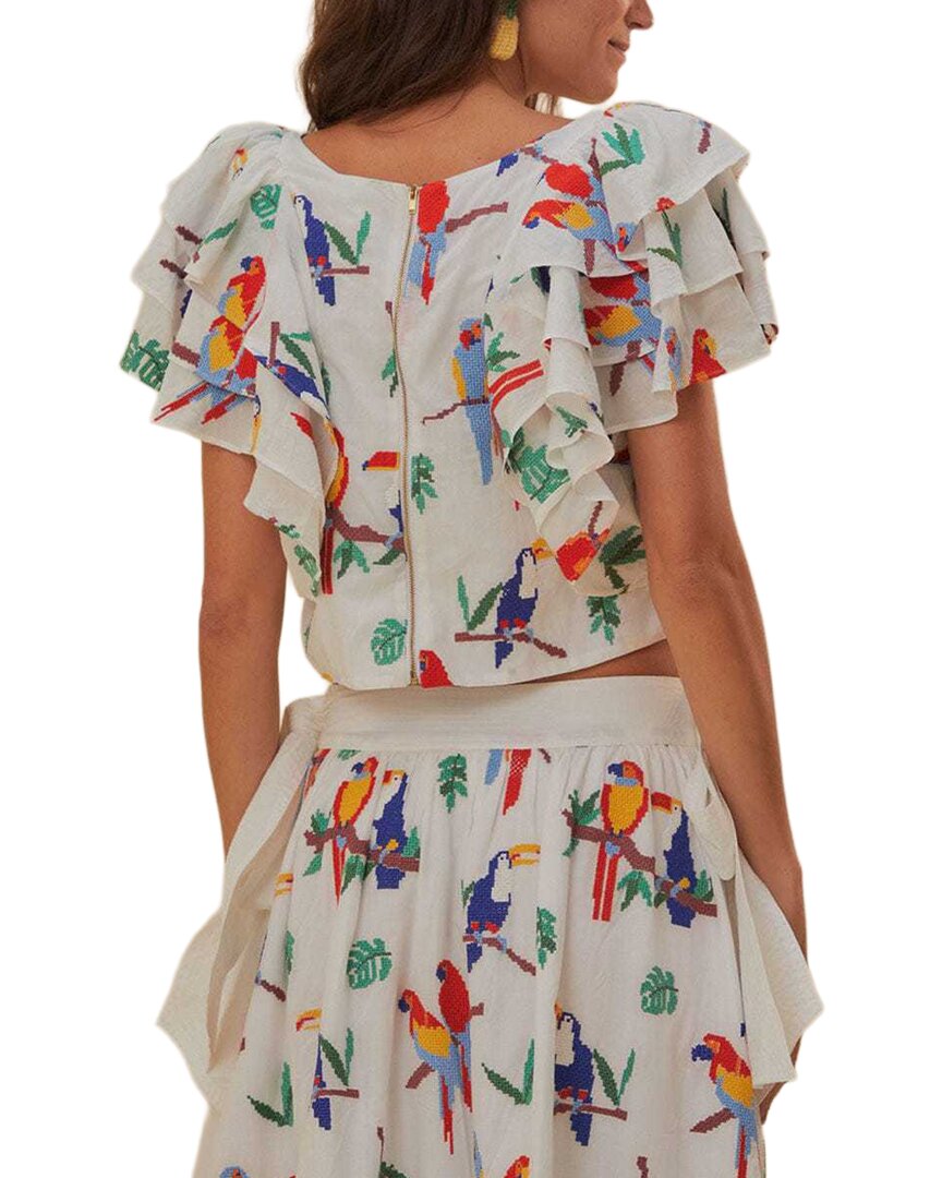 FARM Rio Farm Rio Off-White Stitched Birds Blouse