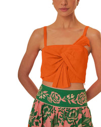 FARM Rio Farm Rio Linen-Blend Orange Front Bow Top