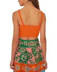 FARM Rio Farm Rio Linen-Blend Orange Front Bow Top
