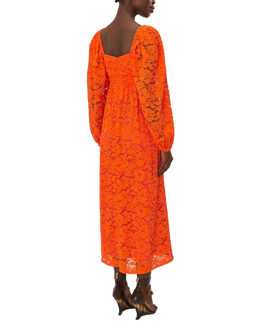 FARM Rio Orange Lace Long Sleeve Midi Dress, Orange / XXS
