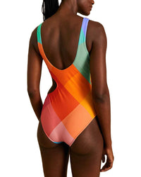 FARM Rio Farm Rio Painted Birds Blue Plaid One-Piece