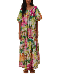 FARM Rio Farm Rio Painted Flowers Off-White Off The Shoulder Shirt