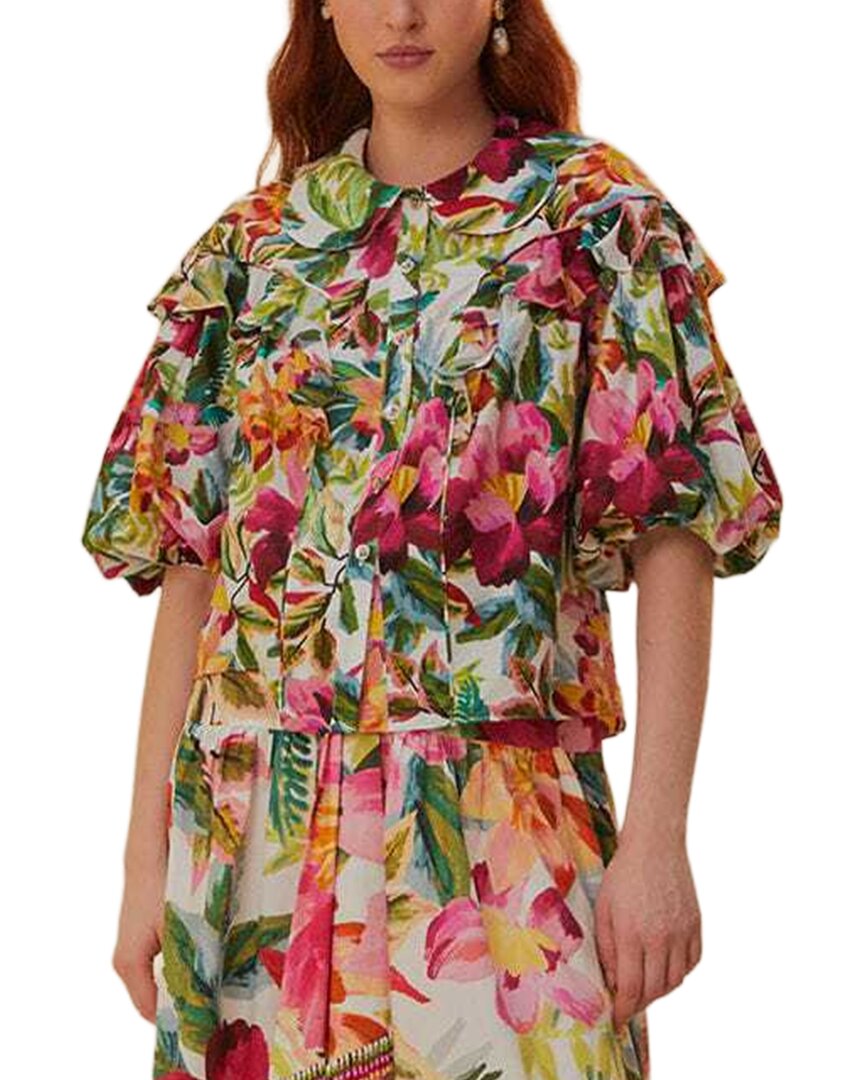 FARM Rio Farm Rio Painted Flowers Off-White Blouse