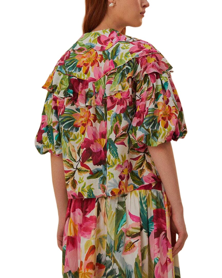 FARM Rio Farm Rio Painted Flowers Off-White Blouse