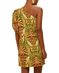 FARM Rio Farm Rio Linen-Blend Pineapple Tapestry Green One Shoulder Top