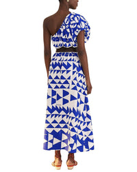 FARM Rio Farm Rio Linen-Blend Pitta Tiles Off-White One Shoulder Maxi Dress