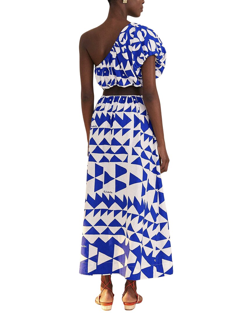 FARM Rio Farm Rio Linen-Blend Pitta Tiles Off-White One Shoulder Maxi Dress