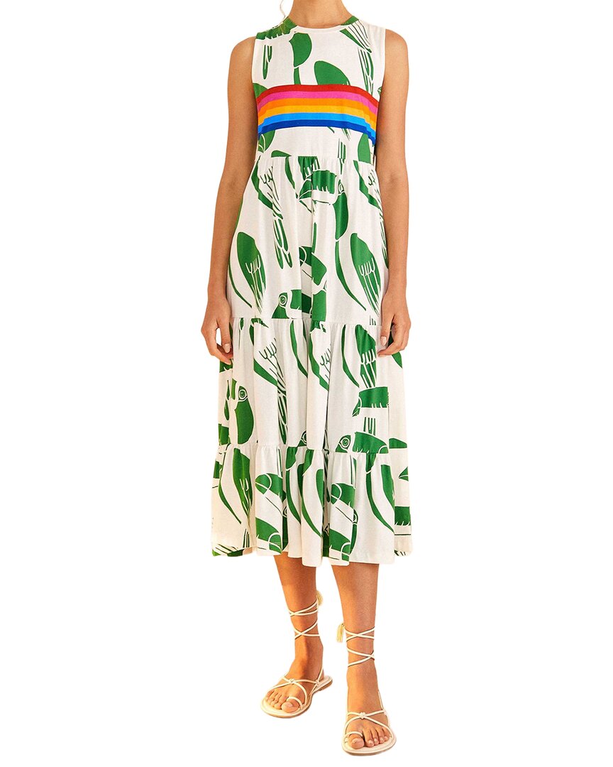 FARM Rio Farm Rio Rainbow Toucans White Midi Dress