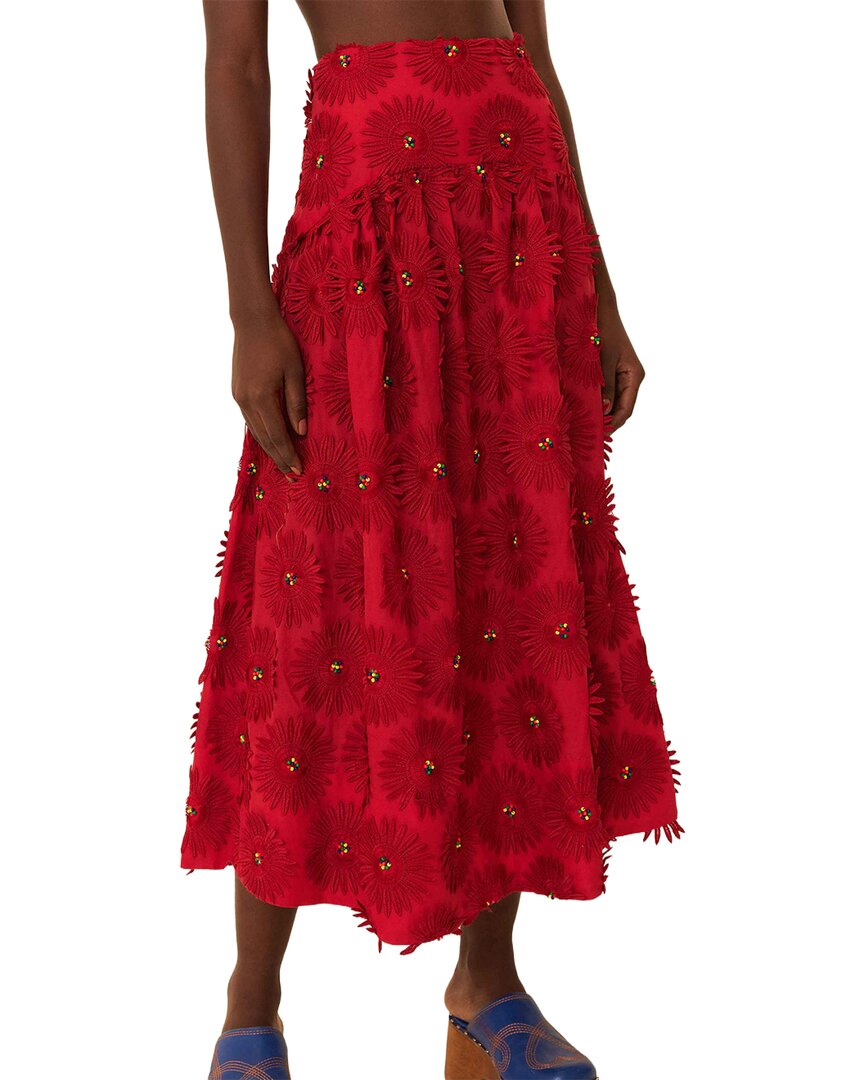 FARM Rio Farm Rio Red Daisy Flower Midi Skirt