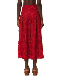 FARM Rio Farm Rio Red Daisy Flower Midi Skirt
