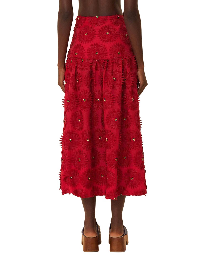 FARM Rio Farm Rio Red Daisy Flower Midi Skirt