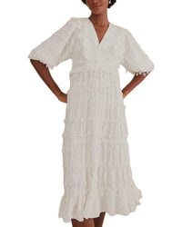 FARM Rio Farm Rio Ruffles Trim Off-White Midi Dress