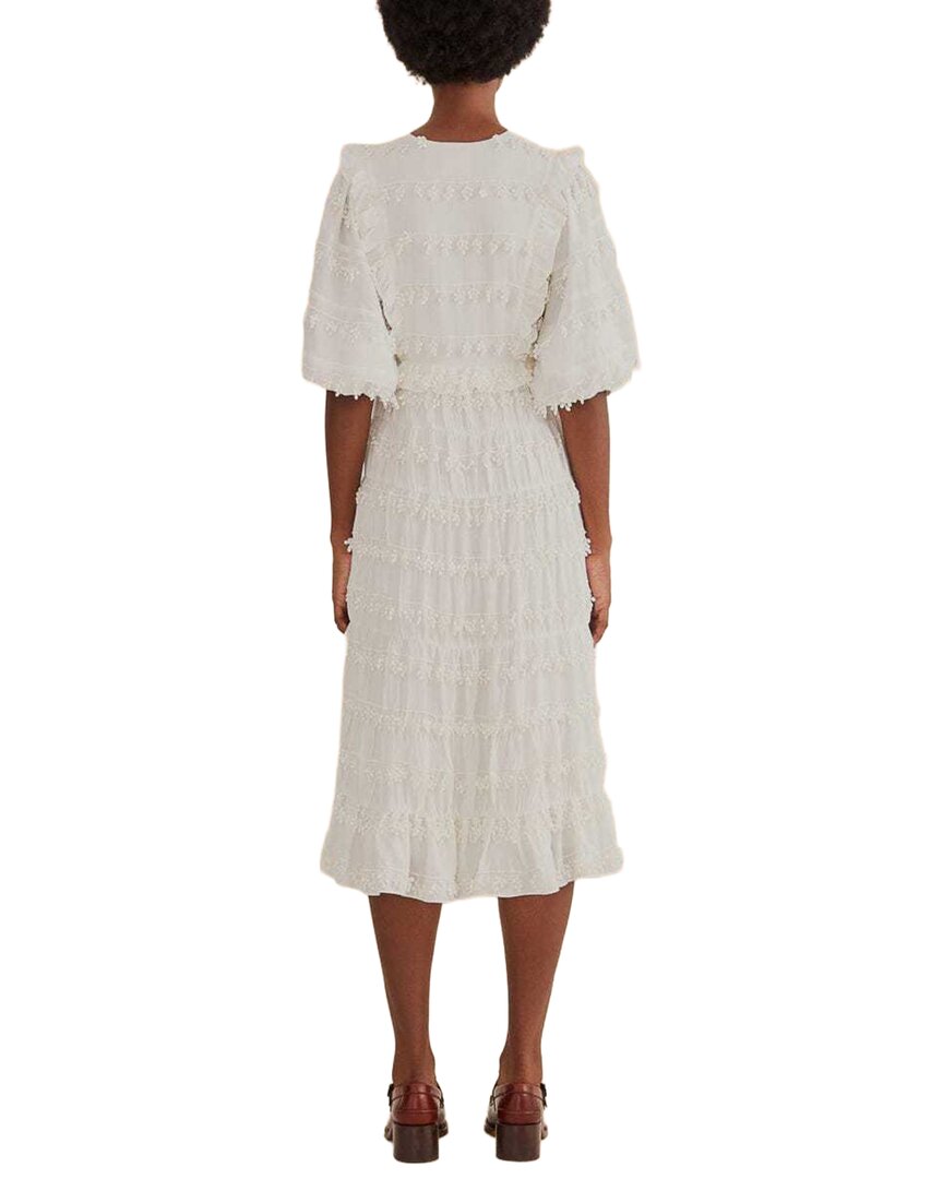 FARM Rio Farm Rio Ruffles Trim Off-White Midi Dress