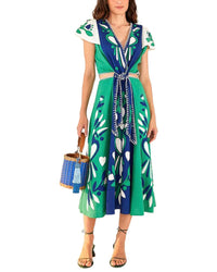 FARM Rio Farm Rio Linen-Blend Soft Garden Patchwork Midi Dress